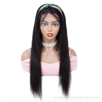 Amzhair Pre Plucked Transparent Straight Lace Frontal Peruvian Human Hair Wig Cheap Can Be Customized Glueless Lace Front Wig